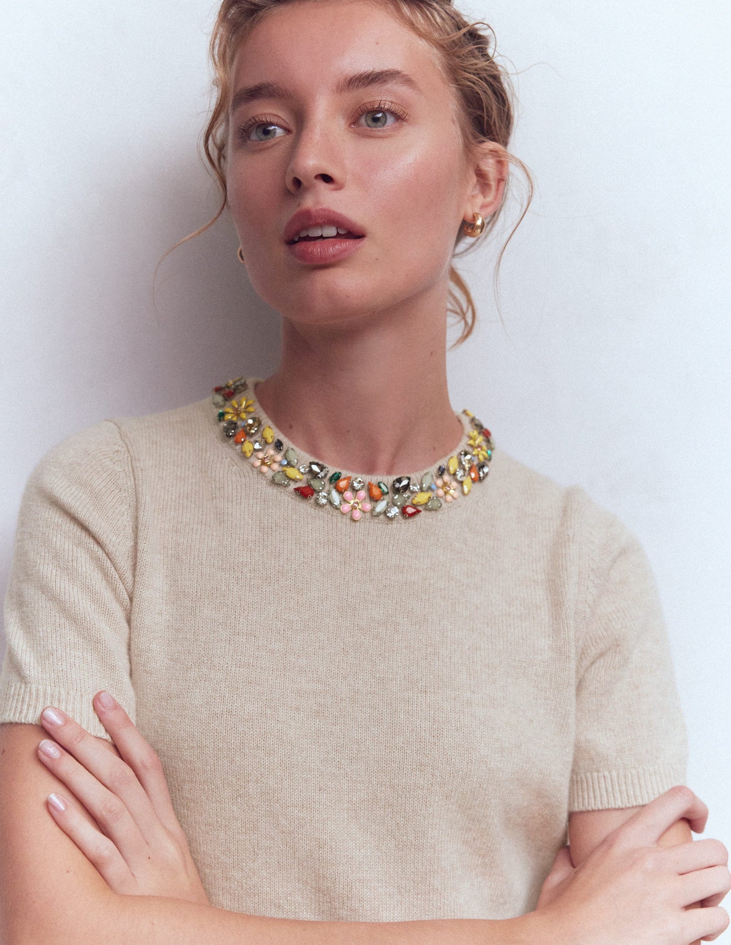 Verziertes T-Shirt-Graubraun Meliert