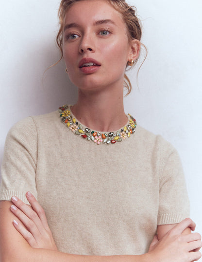 Verziertes T-Shirt-Graubraun Meliert-2