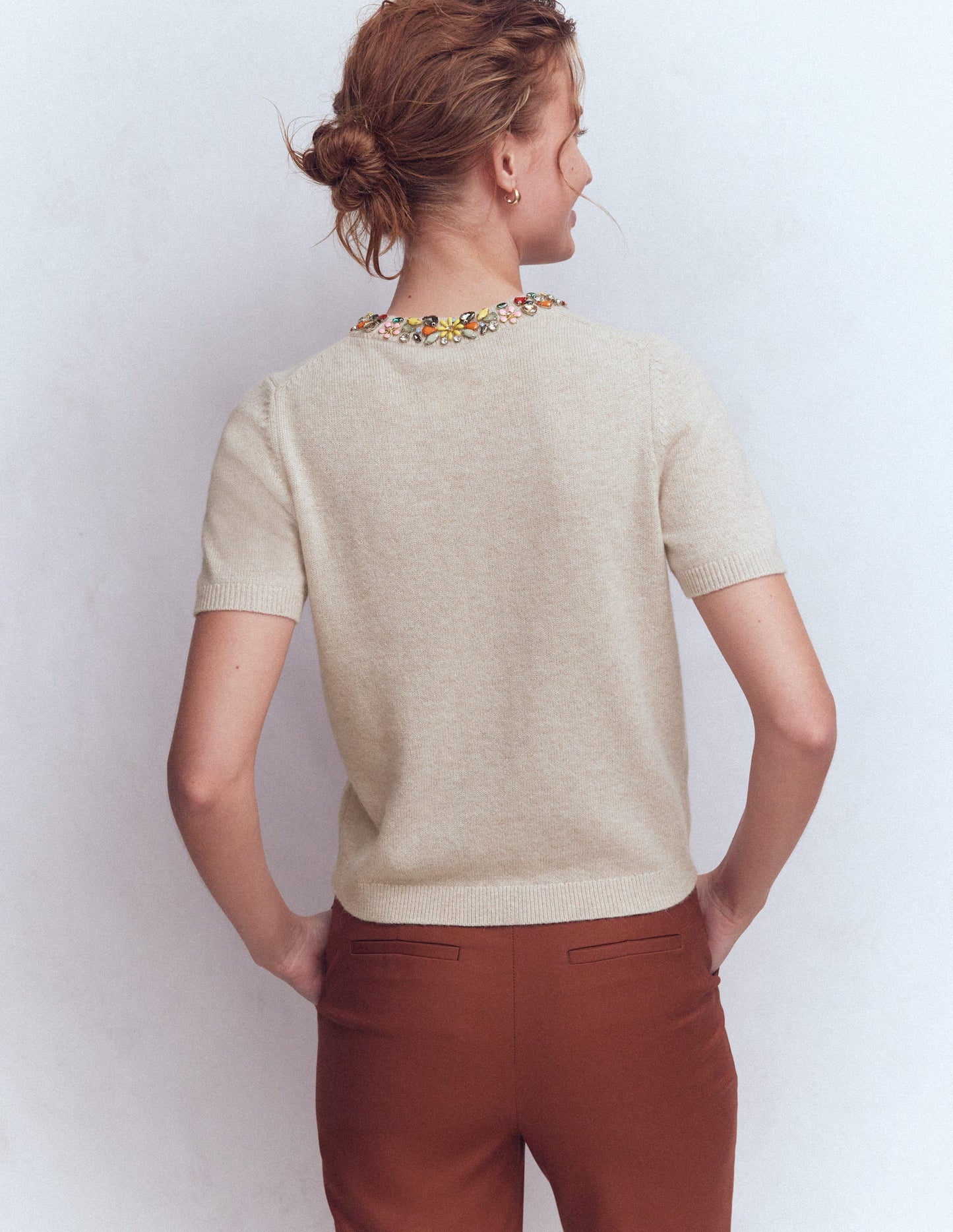 Verziertes T-Shirt-Graubraun Meliert