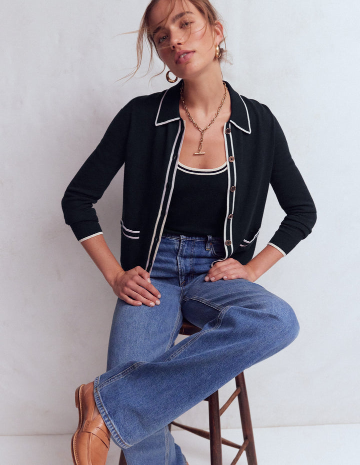 Gilet Liz en maille à col-Bleu marine