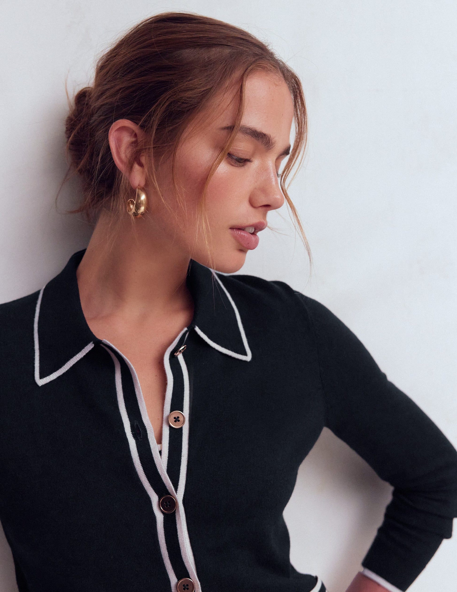 Liz Knitted Collared Cardigan-Navy-2