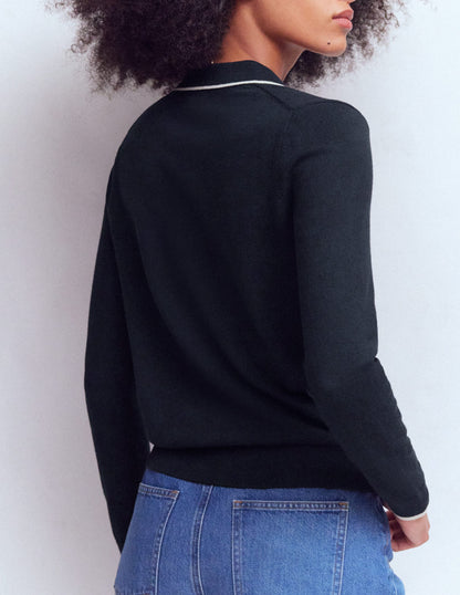 Liz Gestreifte Strickjacke mit Kragen-Marineblau-3