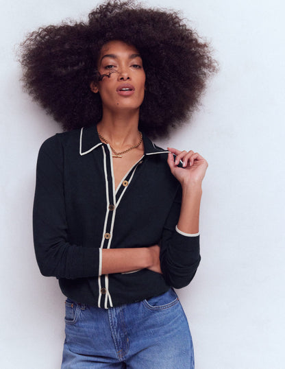 Liz Gestreifte Strickjacke mit Kragen-Marineblau-4