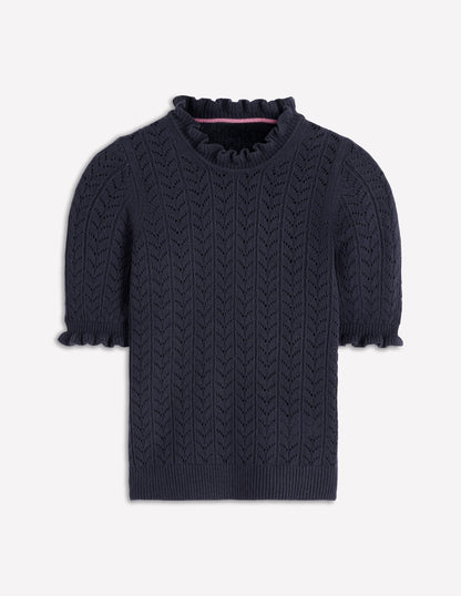 Eloise T-Shirt zum Binden mit Rüschen-Marineblau-5