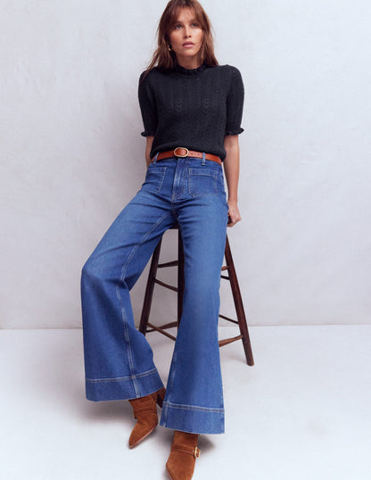 Eloise T-Shirt zum Binden mit Rüschen-Marineblau-1