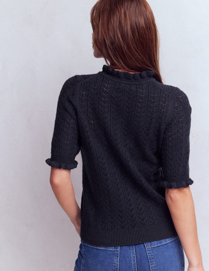 Eloise T-Shirt zum Binden mit Rüschen-Marineblau-3