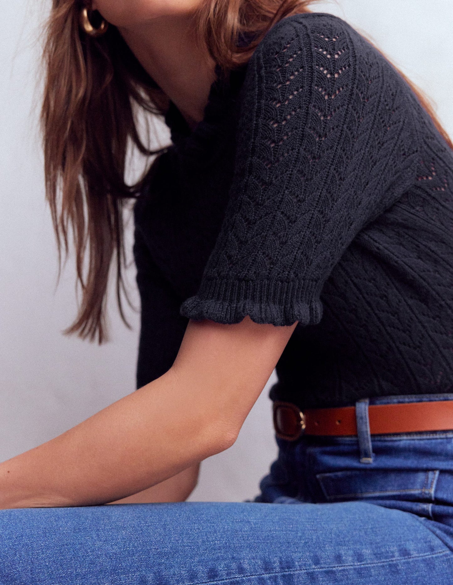 Eloise T-Shirt zum Binden mit Rüschen-Marineblau