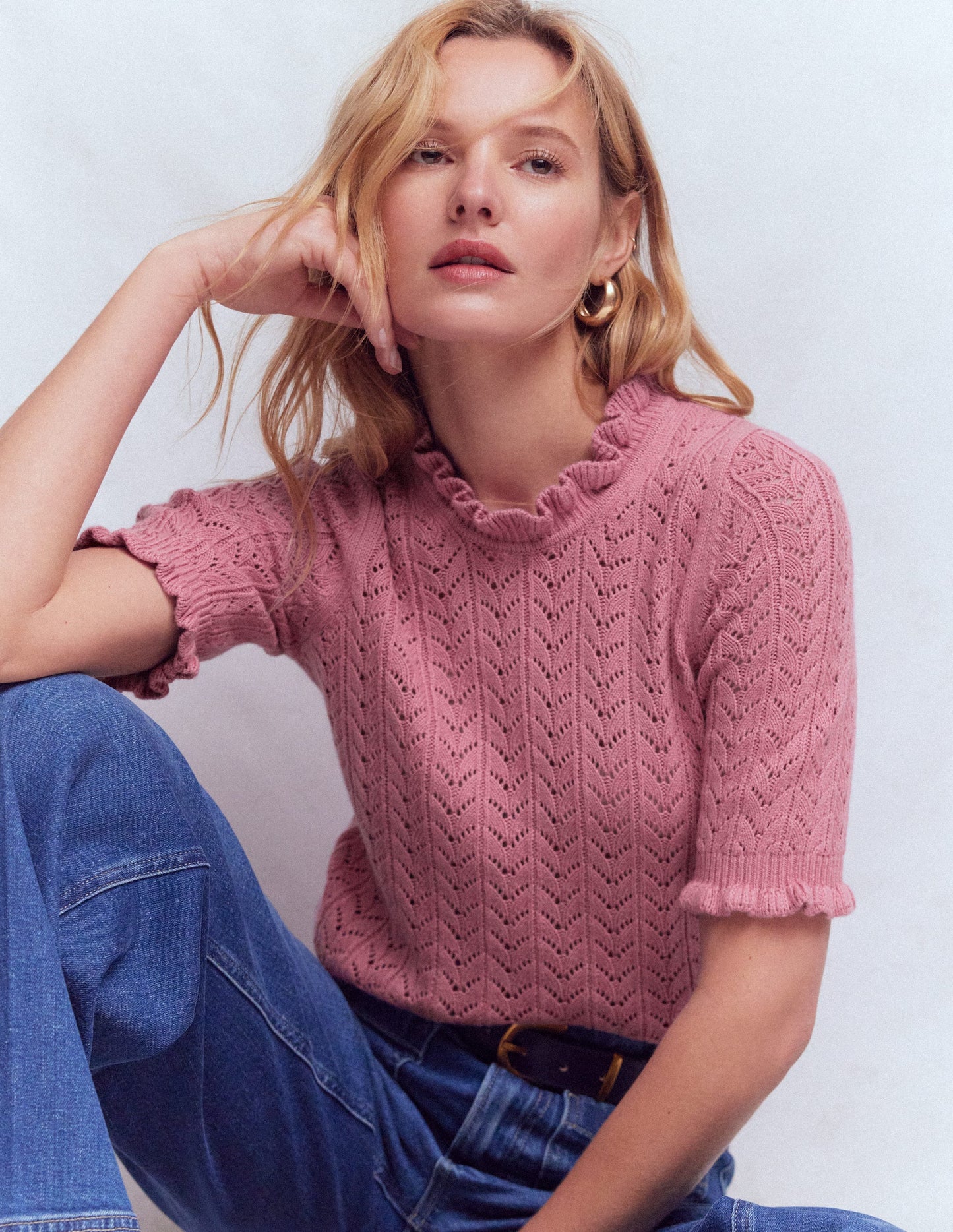 Eloise T-Shirt zum Binden mit Rüschen-Orchideenrosa