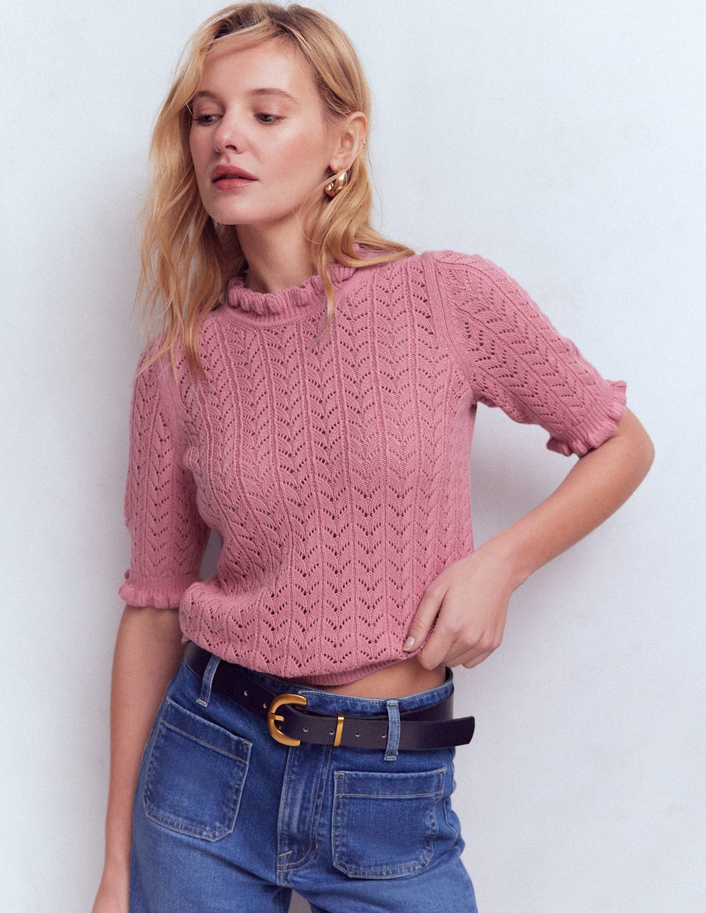 Eloise T-Shirt zum Binden mit Rüschen-Orchideenrosa