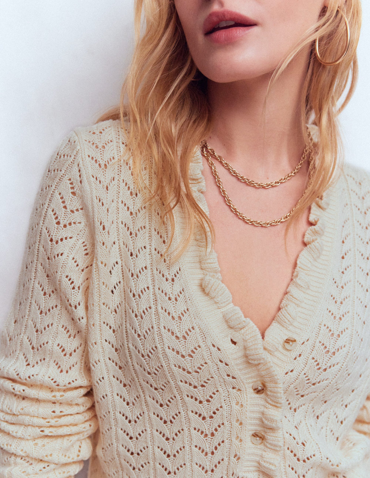 Eloise Frill Henley Jumper-Warm Ivory - Image 2