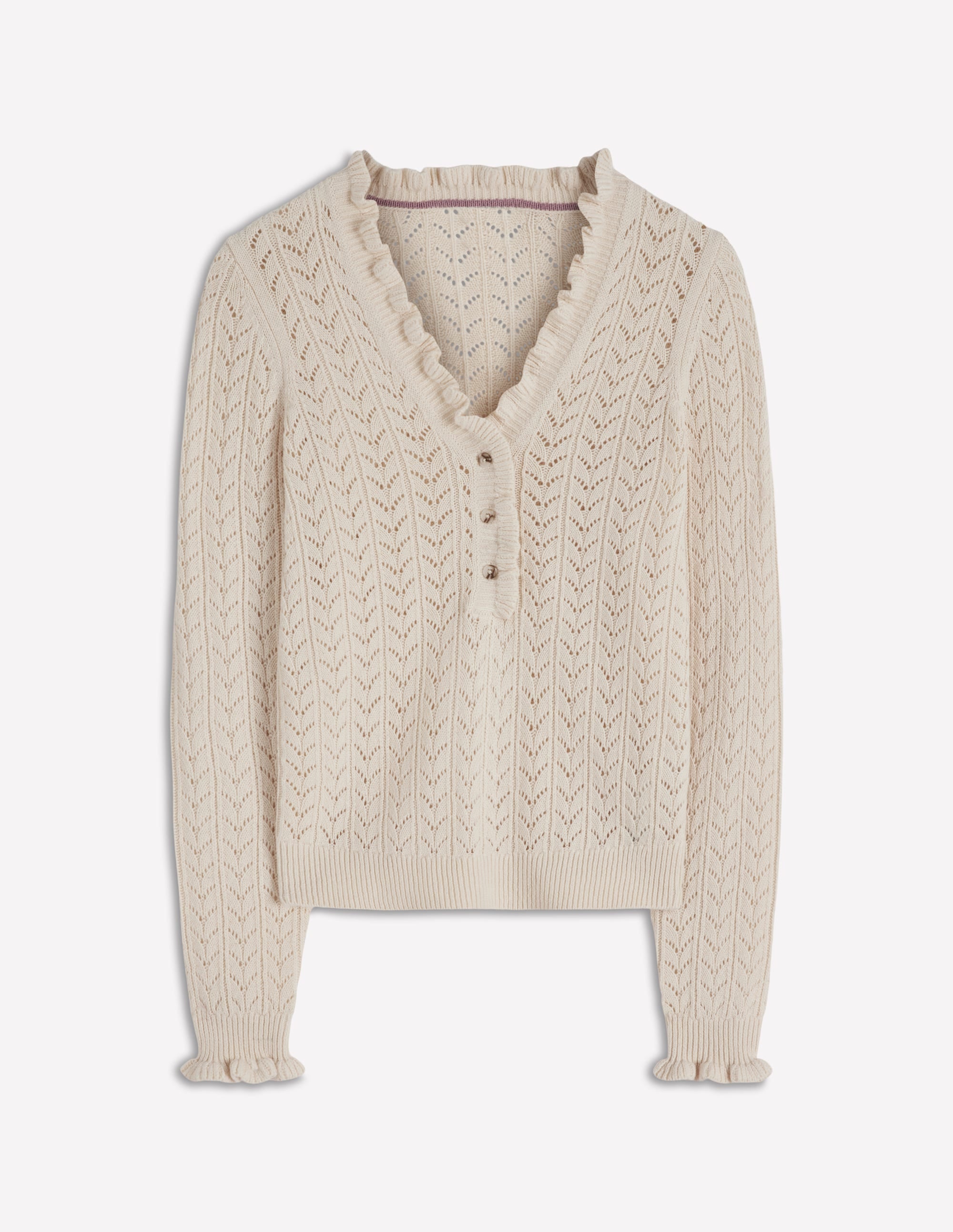 Eloise Frill Henley Jumper-Warm Ivory - Image 6