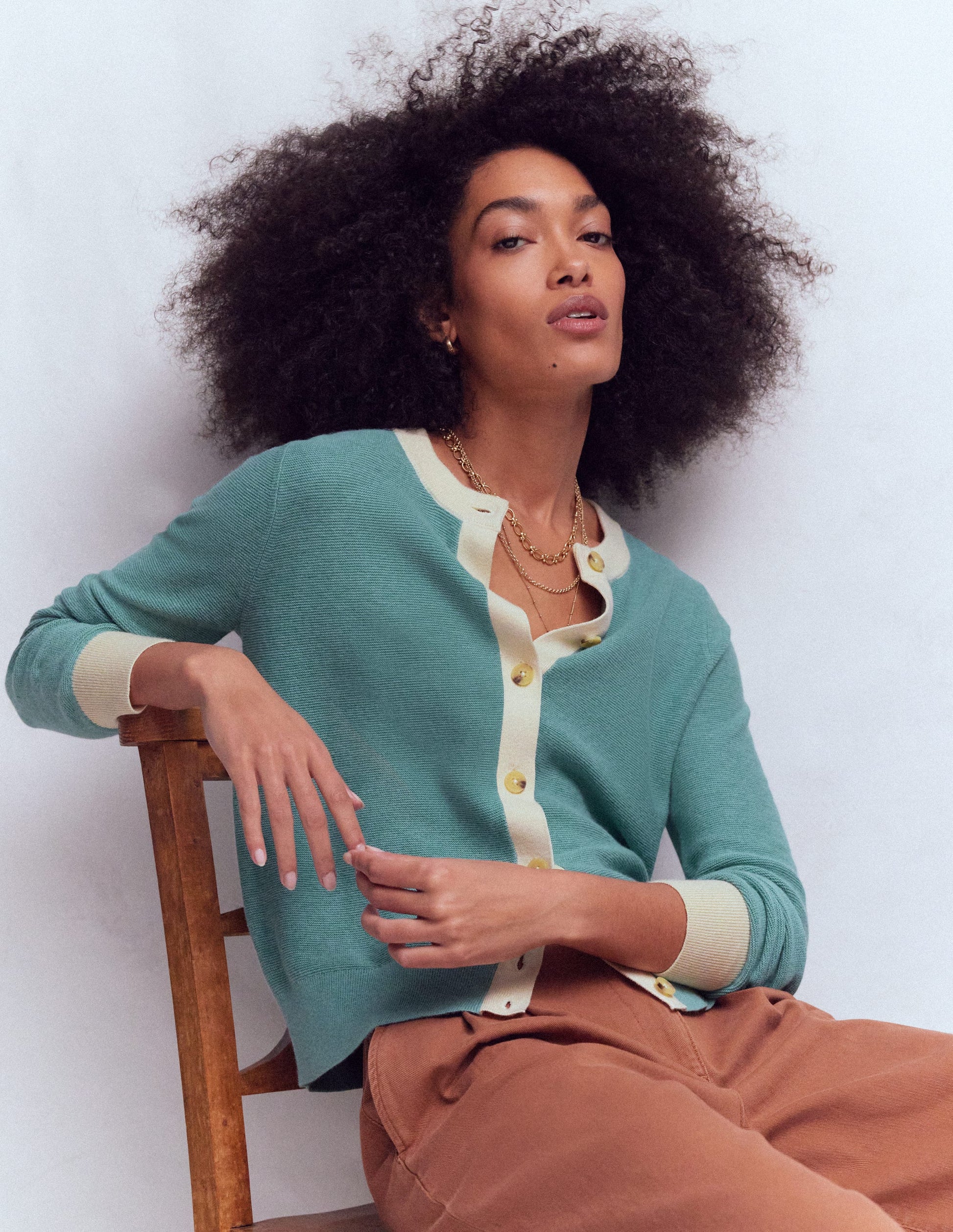 Grace Strickjacke in Blockfarben-Gedecktes Jadeblau-1