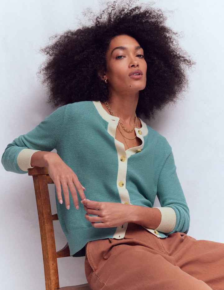 Grace Strickjacke in Blockfarben-Gedecktes Jadeblau