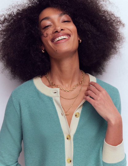 Grace Strickjacke in Blockfarben-Gedecktes Jadeblau-2