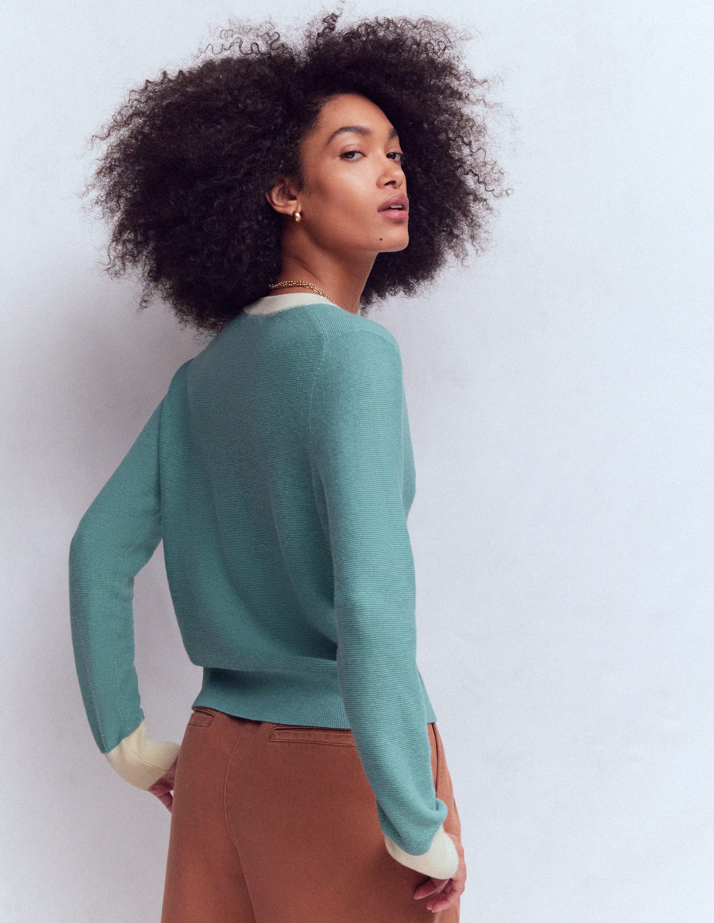 Grace Strickjacke in Blockfarben-Gedecktes Jadeblau