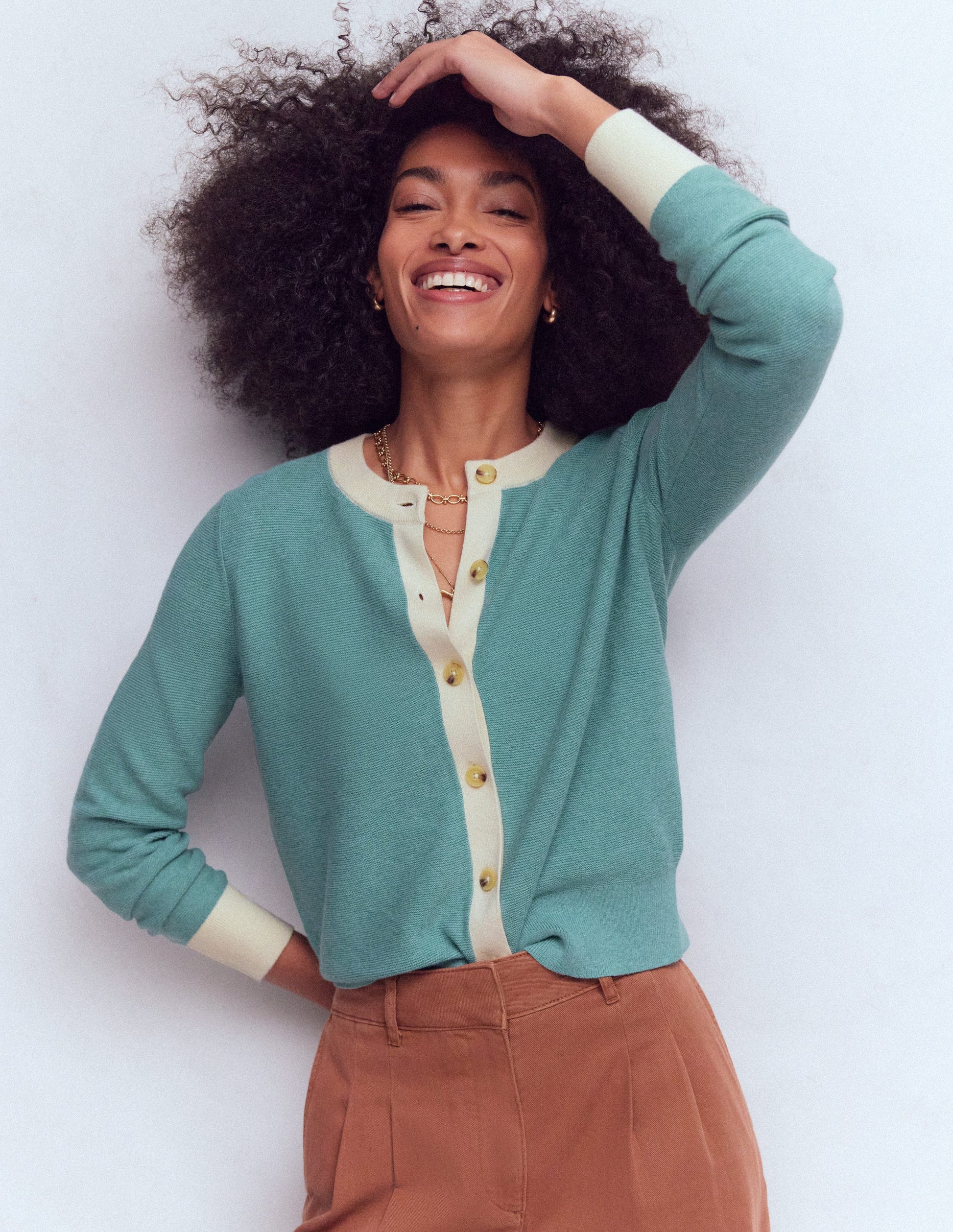 Grace Strickjacke in Blockfarben-Gedecktes Jadeblau-4