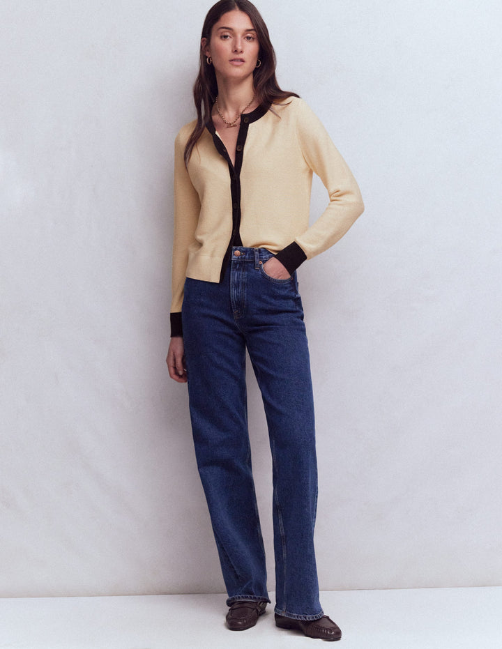 Grace Strickjacke in Blockfarben-Warmes Naturweiß