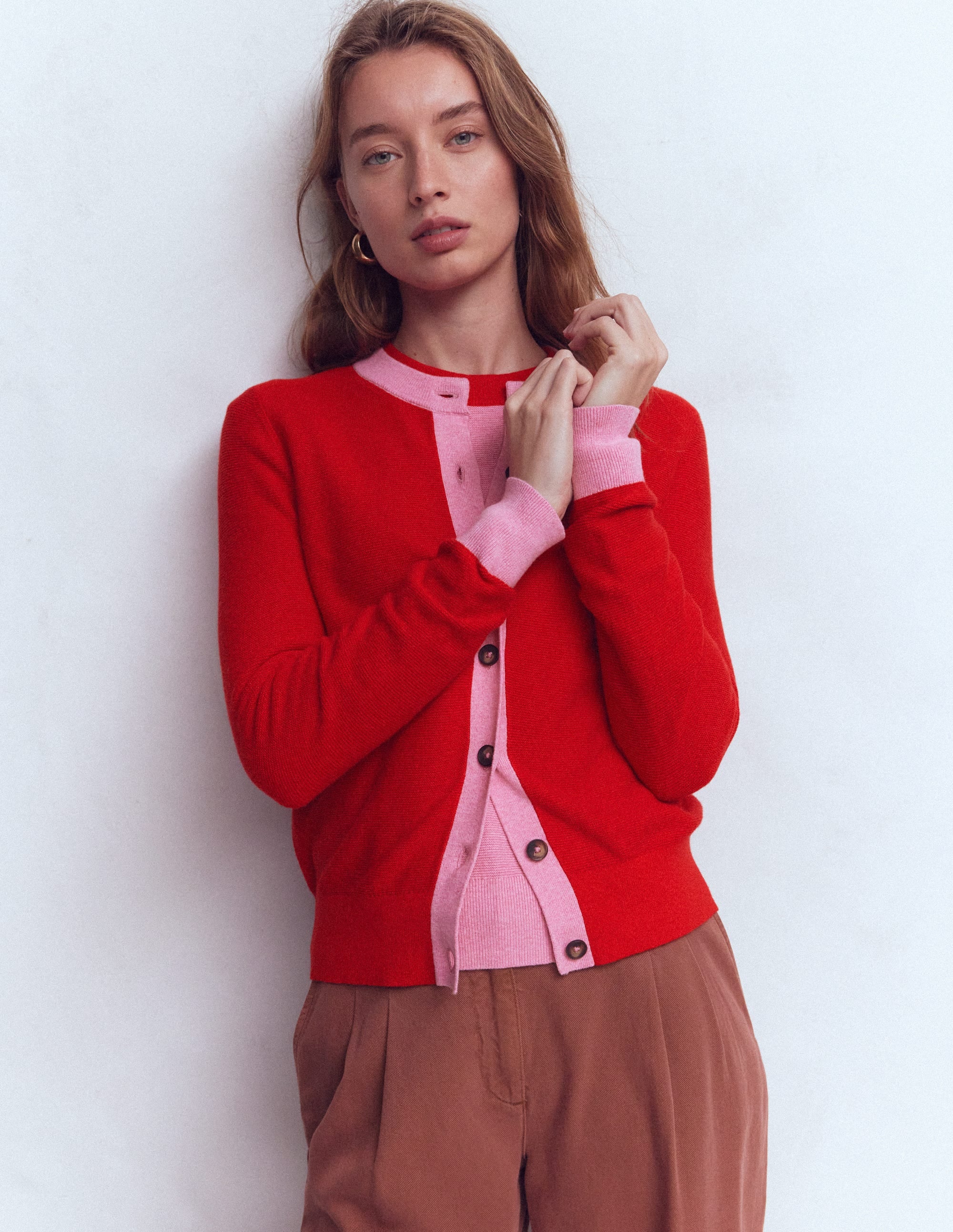 Grace Colour Block Cardigan-Bright Cherry - Image 1
