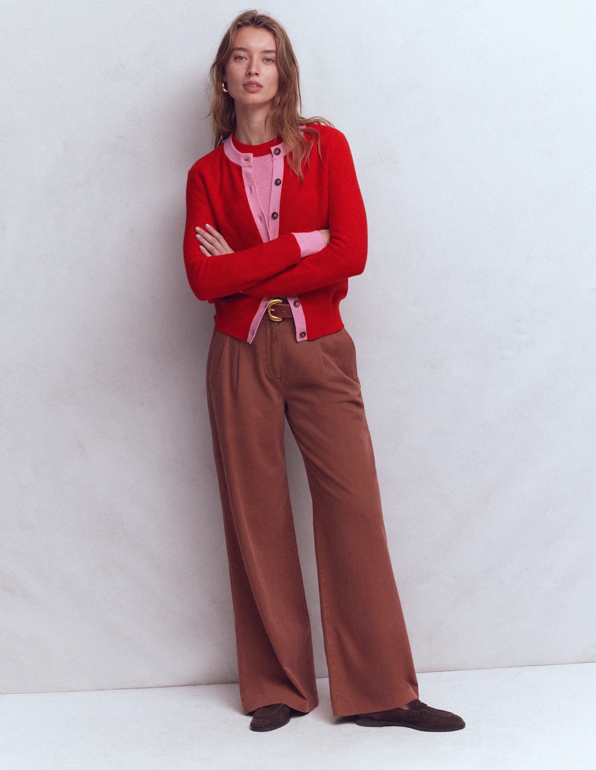 Grace Colour Block Cardigan-Bright Cherry - Image 3