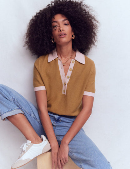 Grace T-Shirt in Blockfarben-Camel Meliert-1