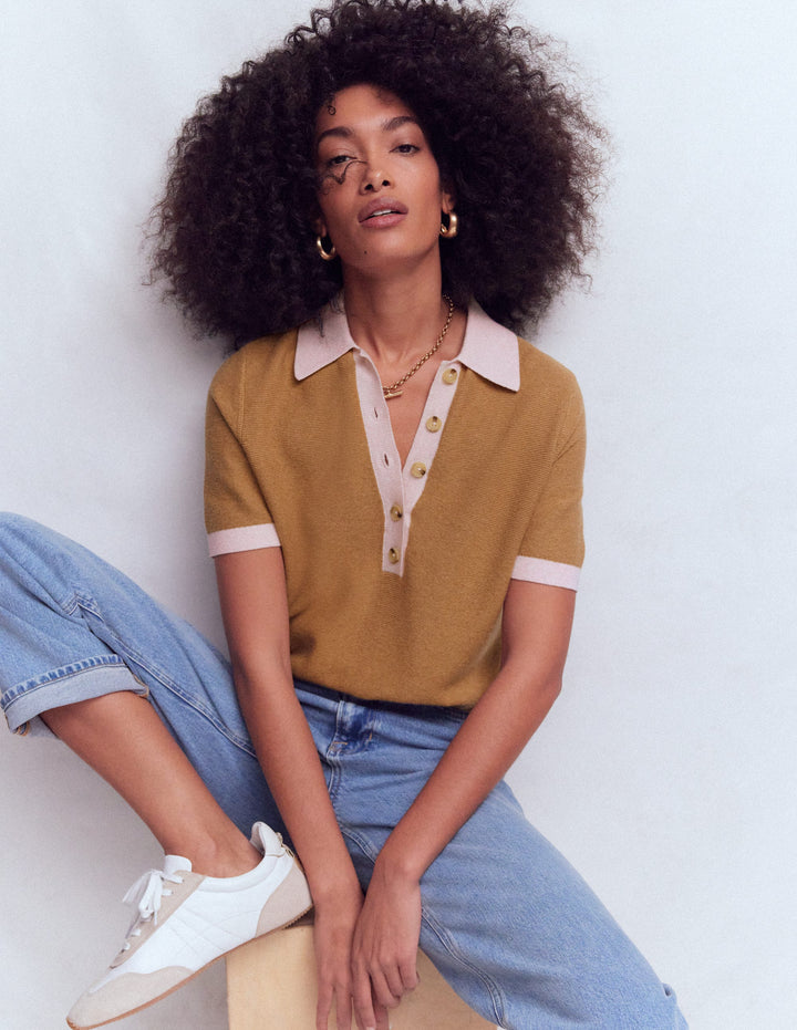 Grace T-Shirt in Blockfarben-Camel Meliert