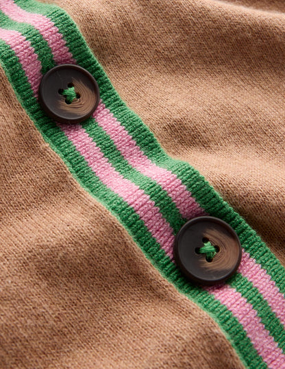 Lange Strickjacke mit V-Ausschnitt-Camel Meliert-9