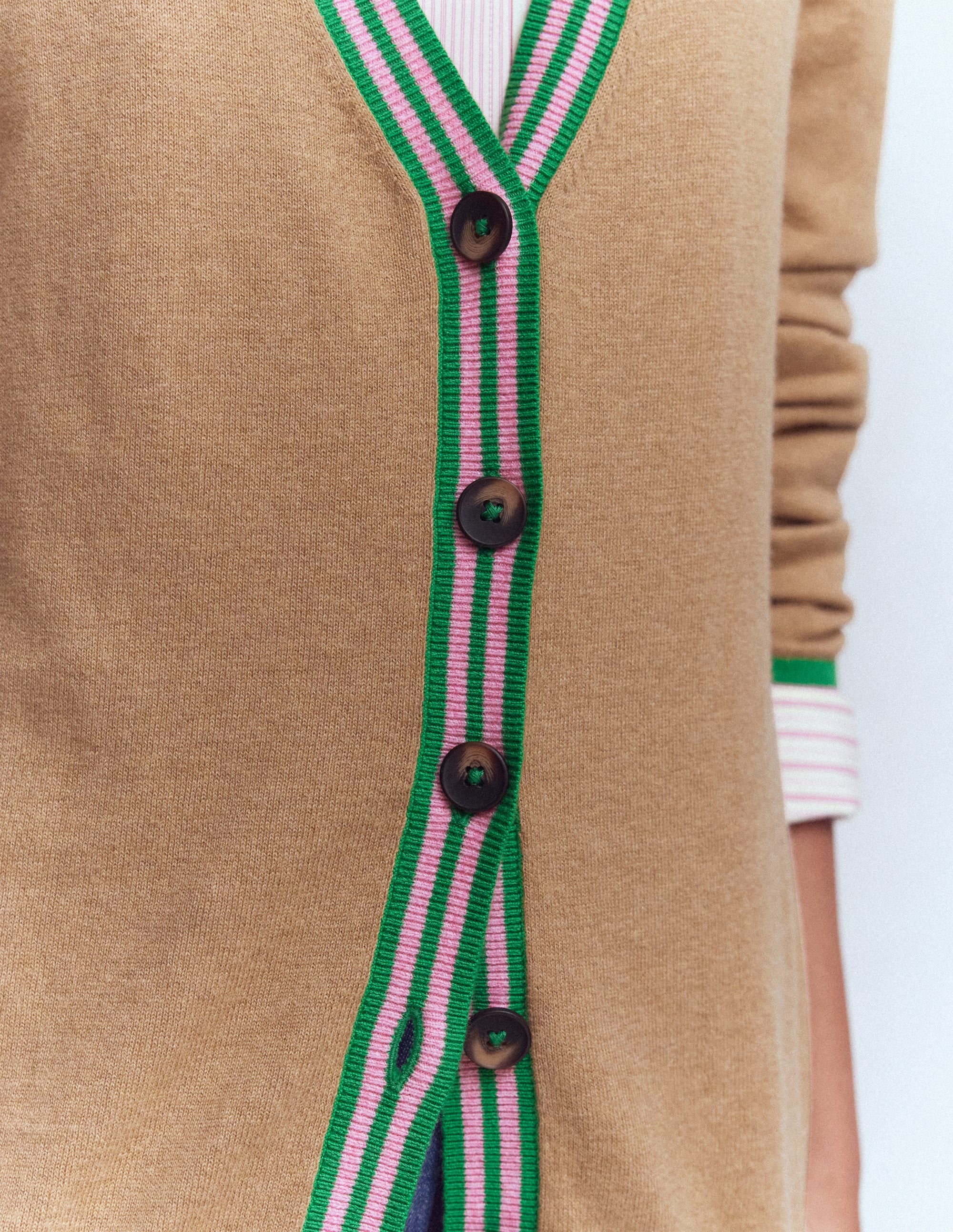 Lange Strickjacke mit V-Ausschnitt-Camel Meliert - Image 2