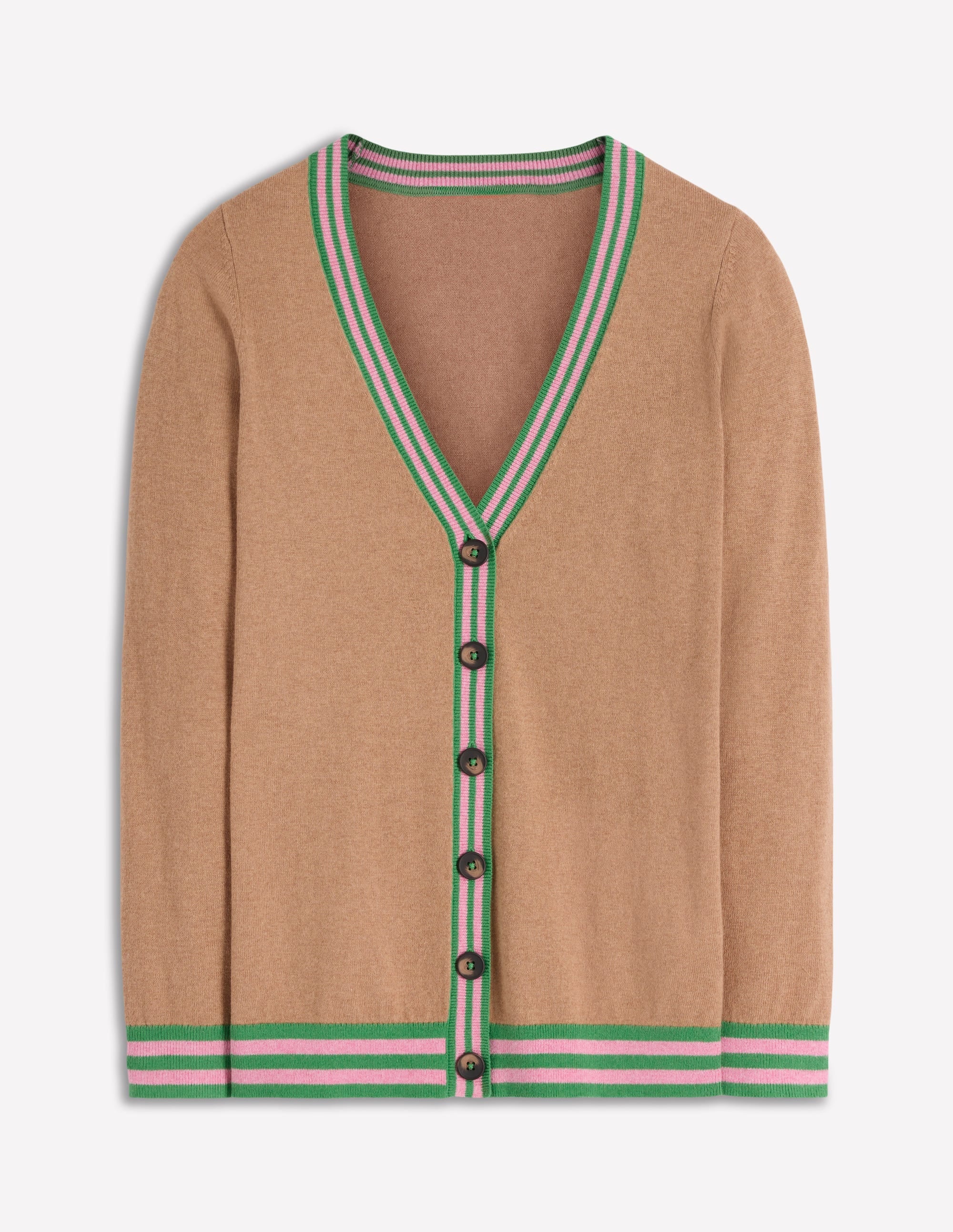 Lange Strickjacke mit V-Ausschnitt-Camel Meliert - Image 8