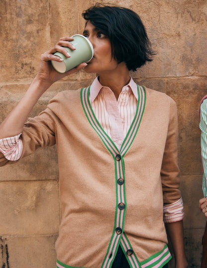 Lange Strickjacke mit V-Ausschnitt-Camel Meliert-1