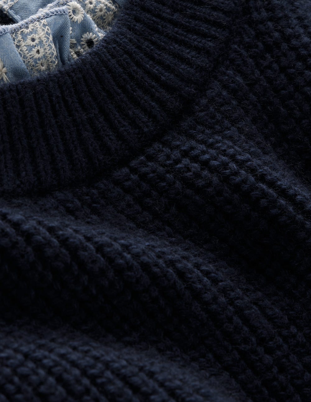 Knit and Woven Mix Jumper-Navy