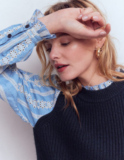 Knit and Woven Mix Jumper-Navy-2