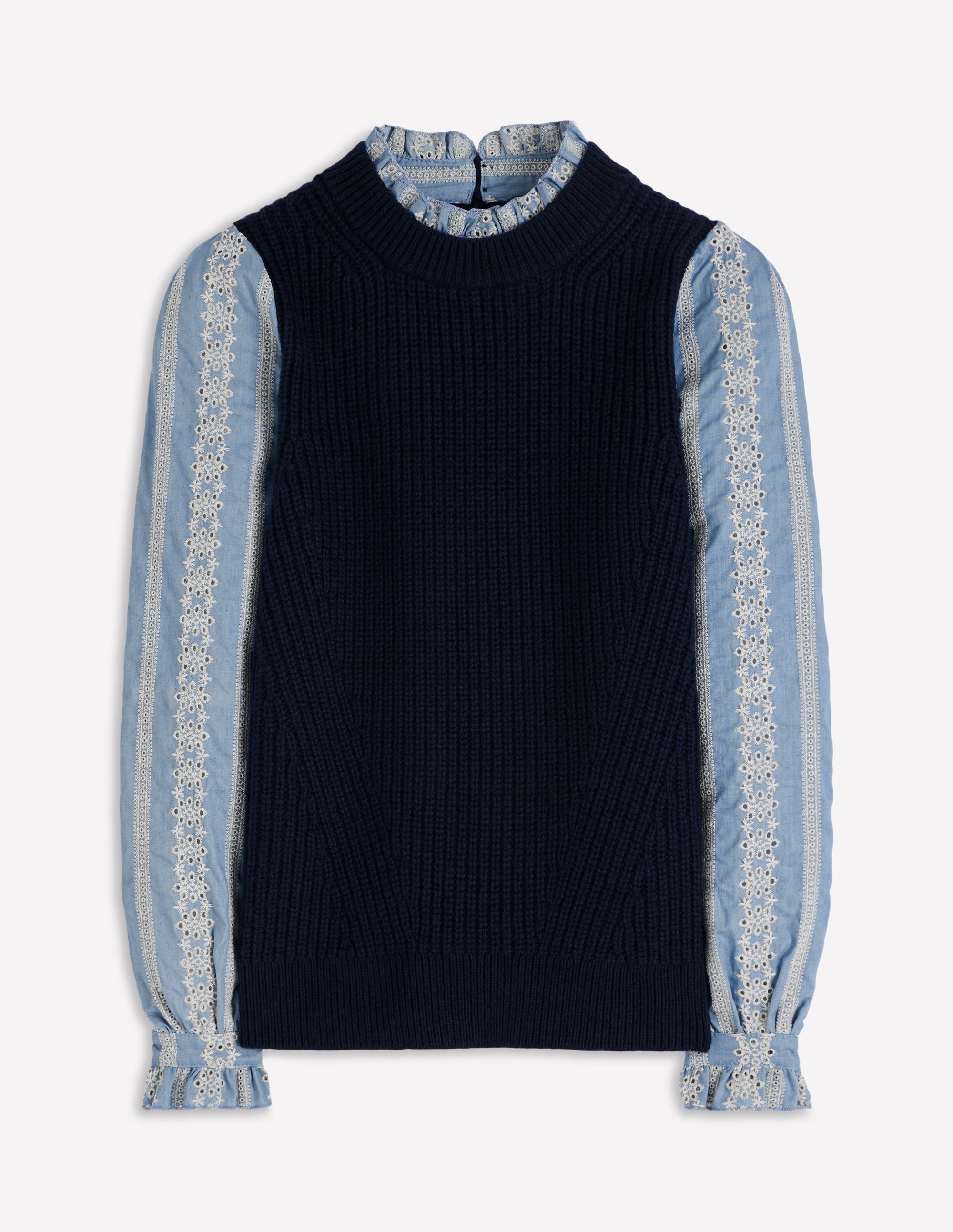 Pull en mélange maille et tissu-Bleu marine - Image 6