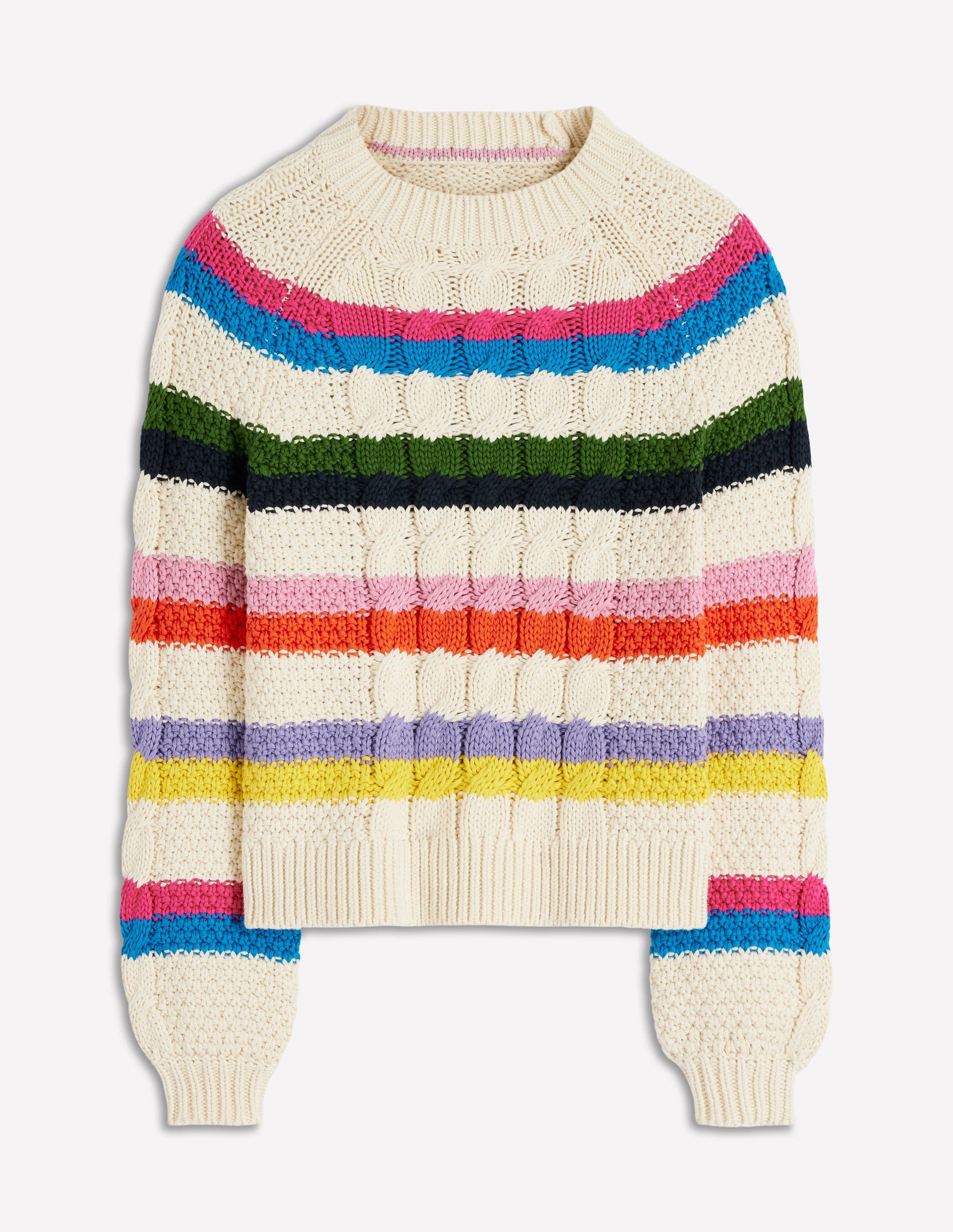 Baumwollpullover mit Zopfmuster-Warmes Naturweiß, Regenbogen-6