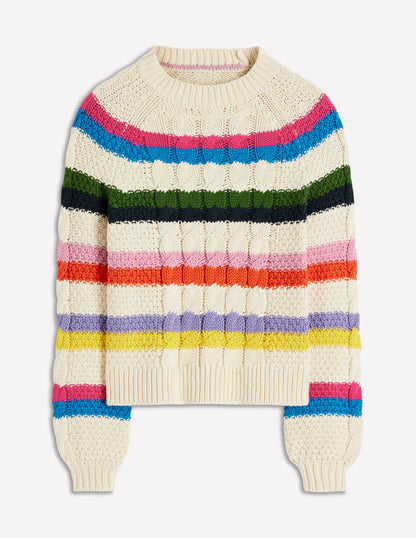 Baumwollpullover mit Zopfmuster-Warmes Naturweiß, Regenbogen-6