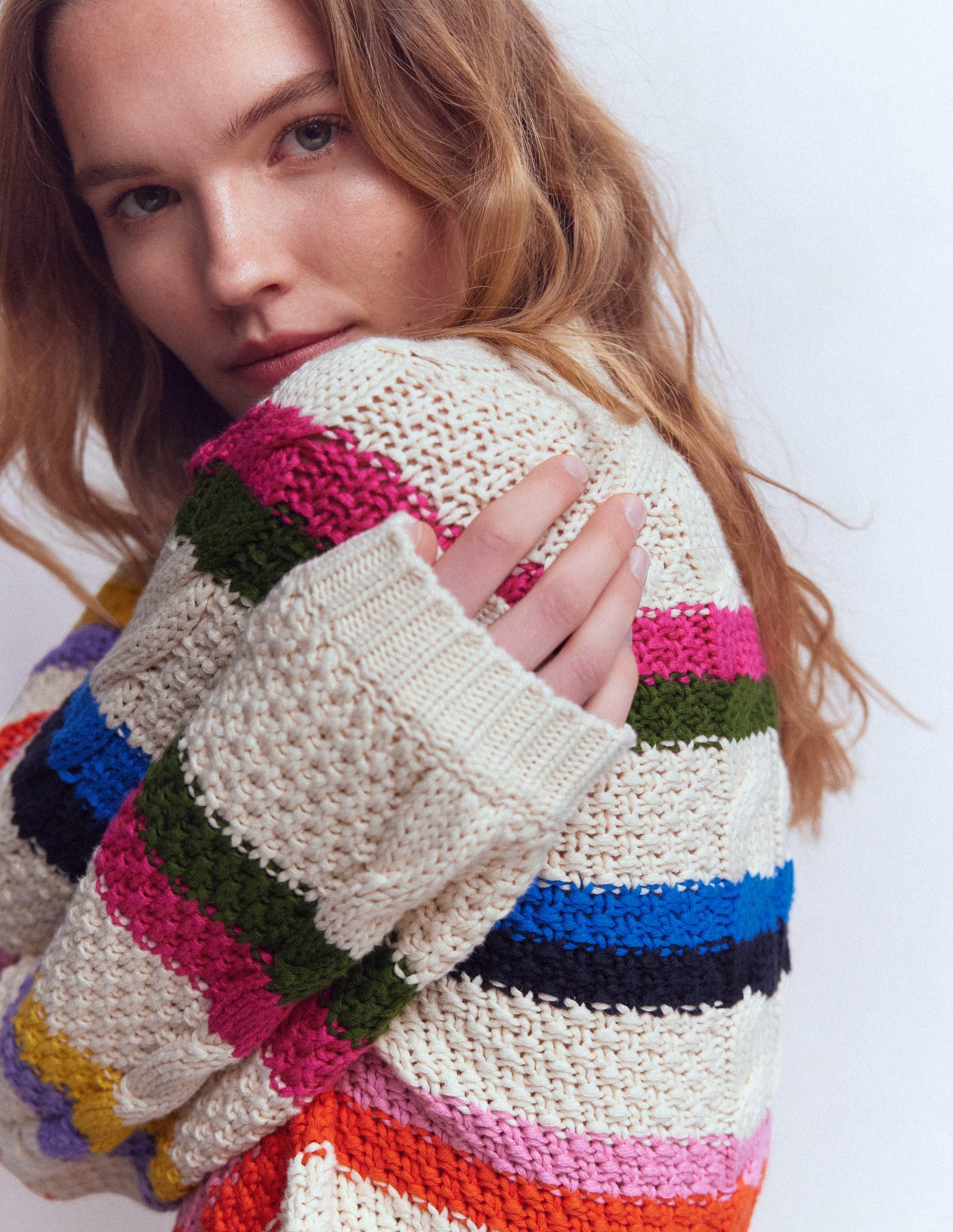 Baumwollpullover mit Zopfmuster-Warmes Naturweiß, Regenbogen - Image 2