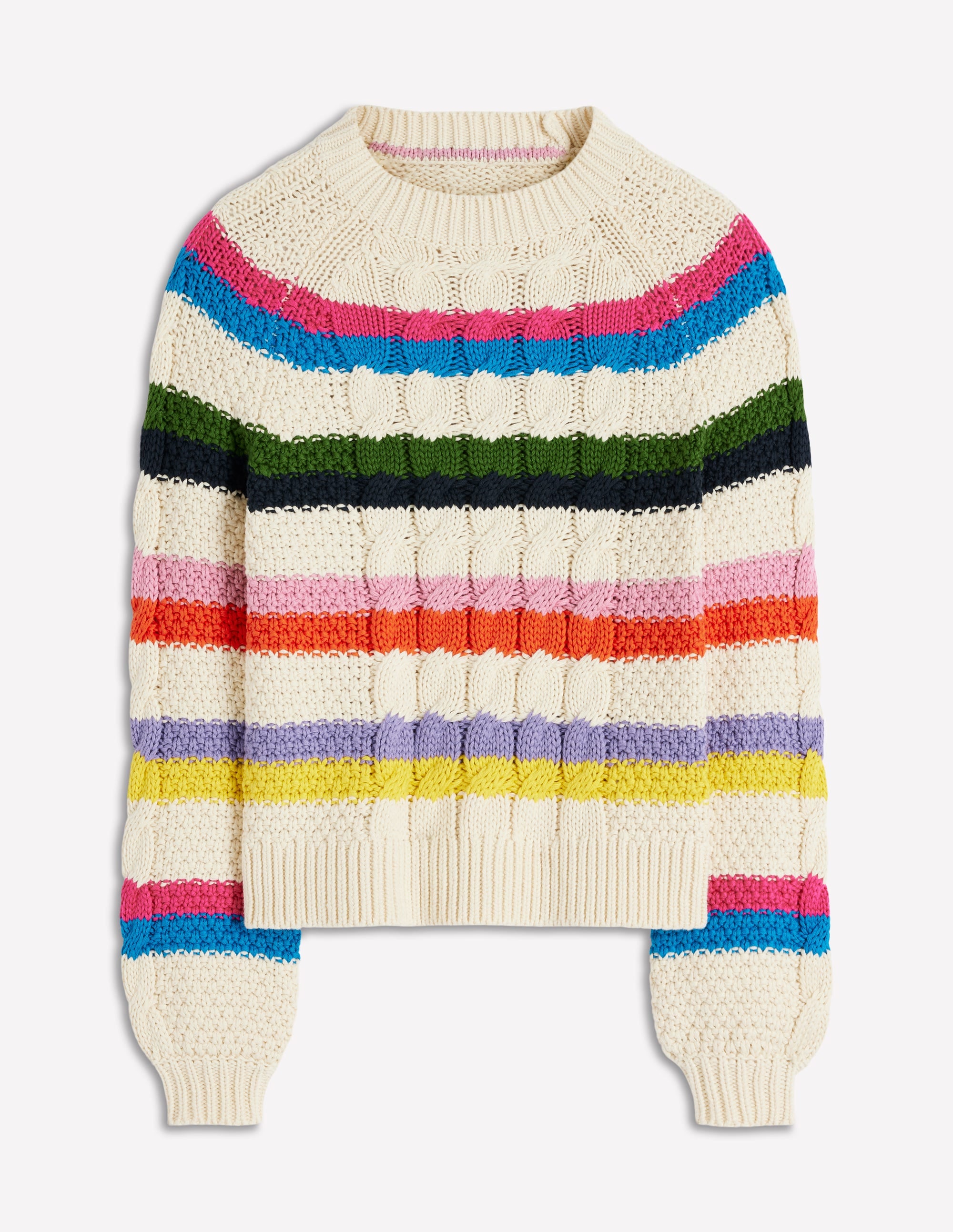 Baumwollpullover mit Zopfmuster-Warmes Naturweiß, Regenbogen - Image 6