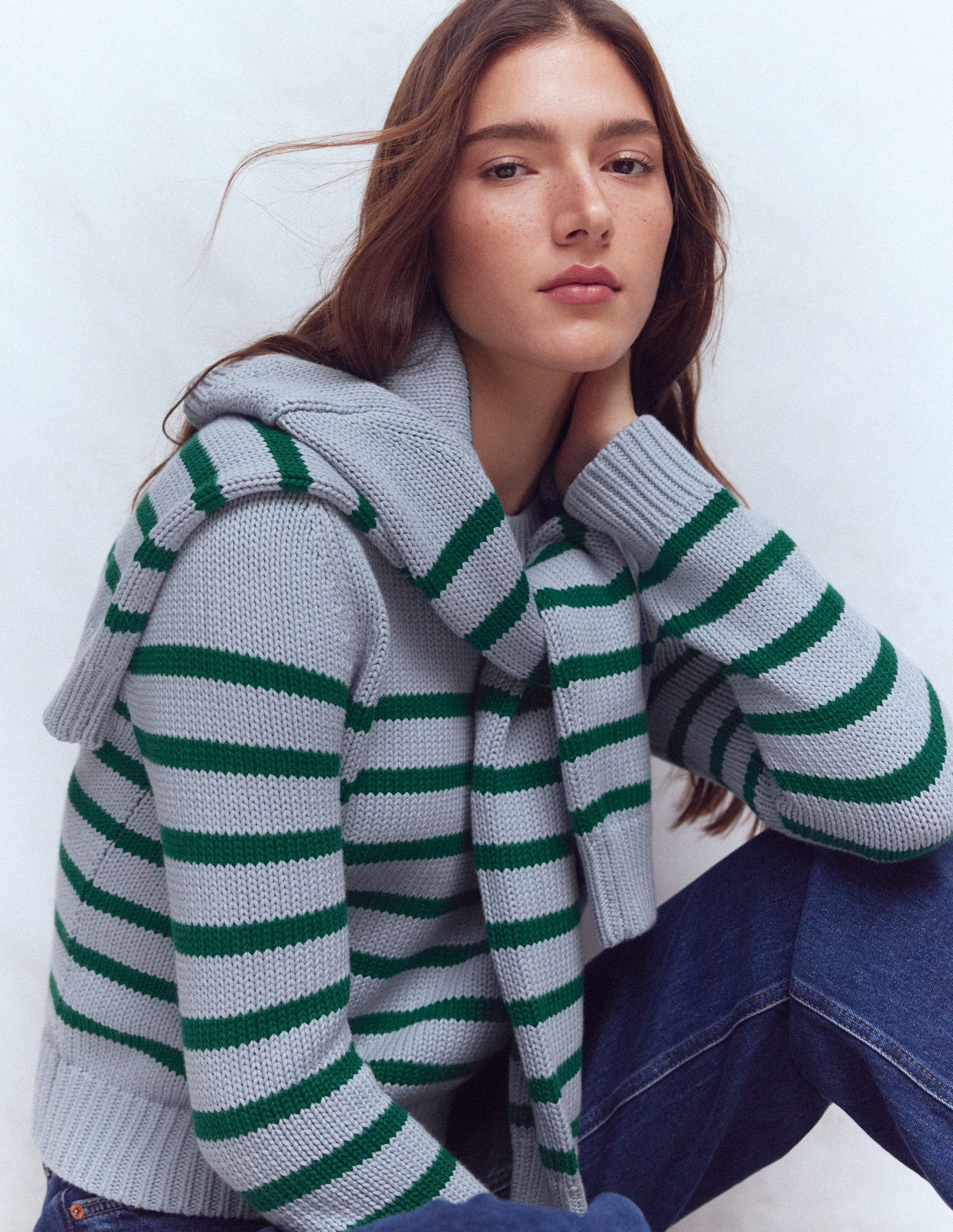 Lucy Grob gestrickter Baumwollpullover-Blau/Grün-1