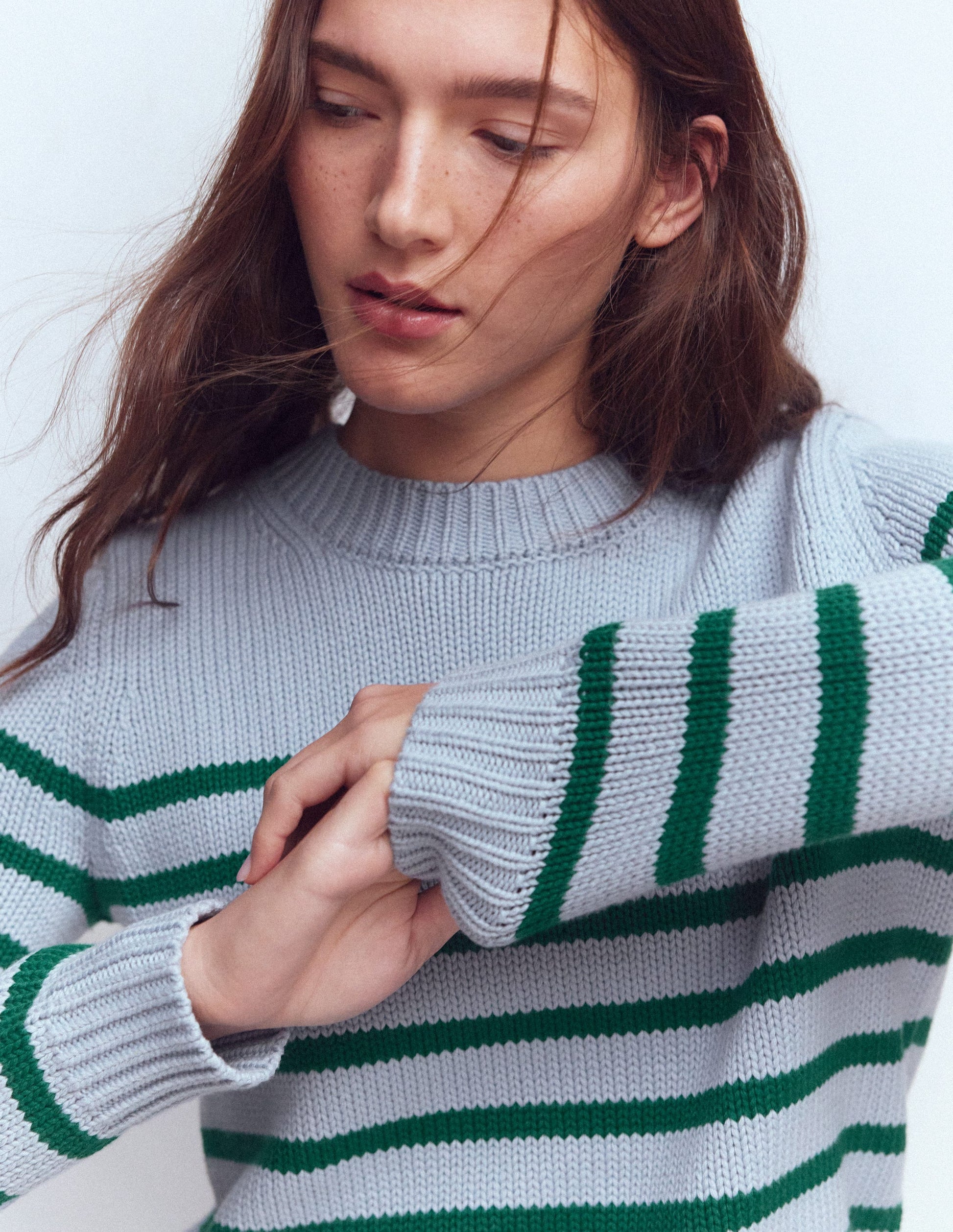 Lucy Grob gestrickter Baumwollpullover-Blau/Grün-2