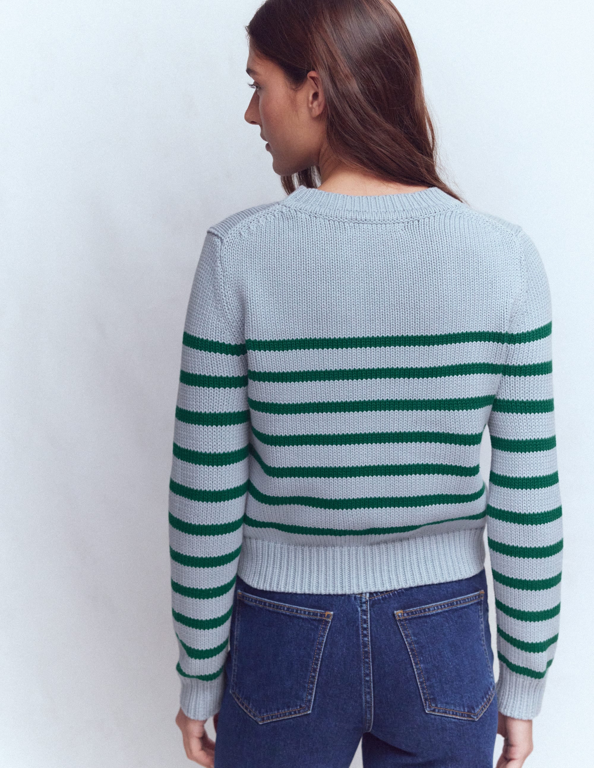 Lucy Grob gestrickter Baumwollpullover-Blau/Grün - Image 3