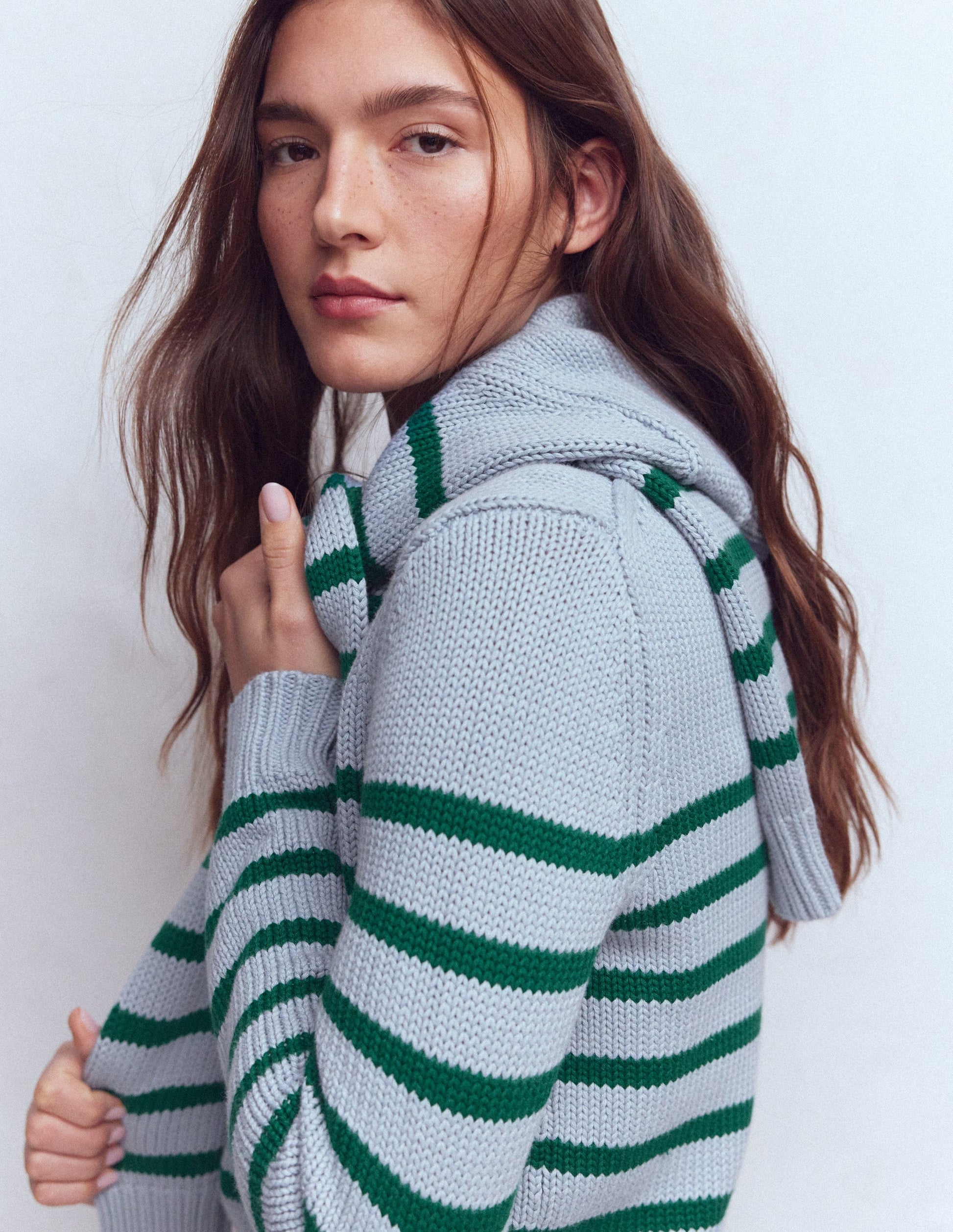 Lucy Grob gestrickter Baumwollpullover-Blau/Grün-5