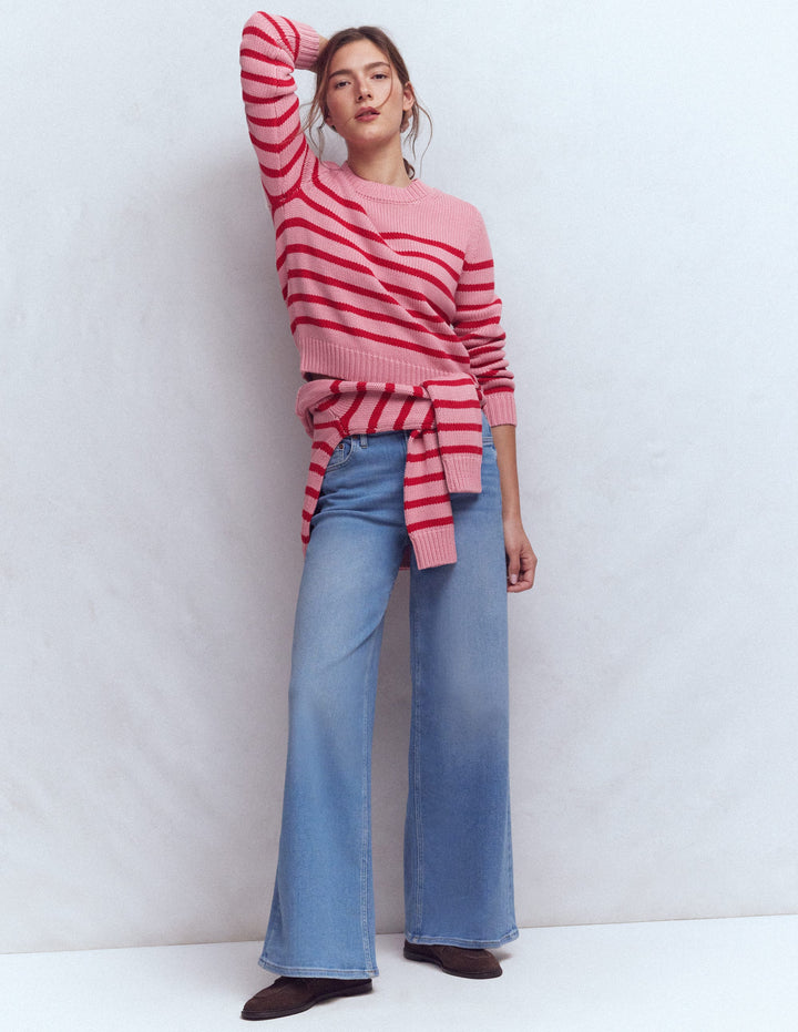 Lucy Grob gestrickter Baumwollpullover-Rosa/Rot