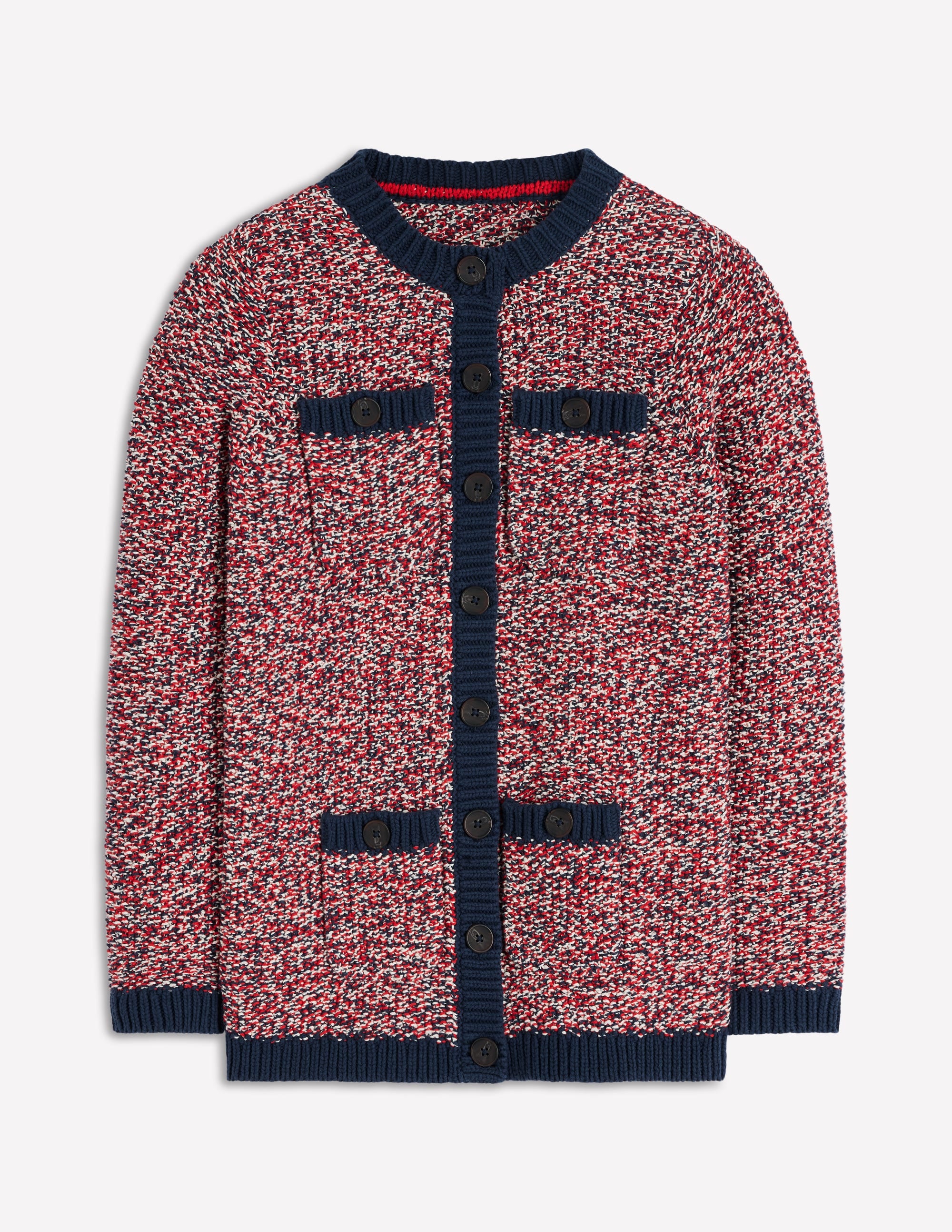 Texturierte, Melierte Strickjacke-Marineblau/Rot Meliert - Image 6