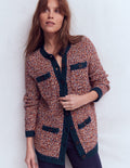 Texturierte, Melierte Strickjacke-Marineblau/Rot Meliert