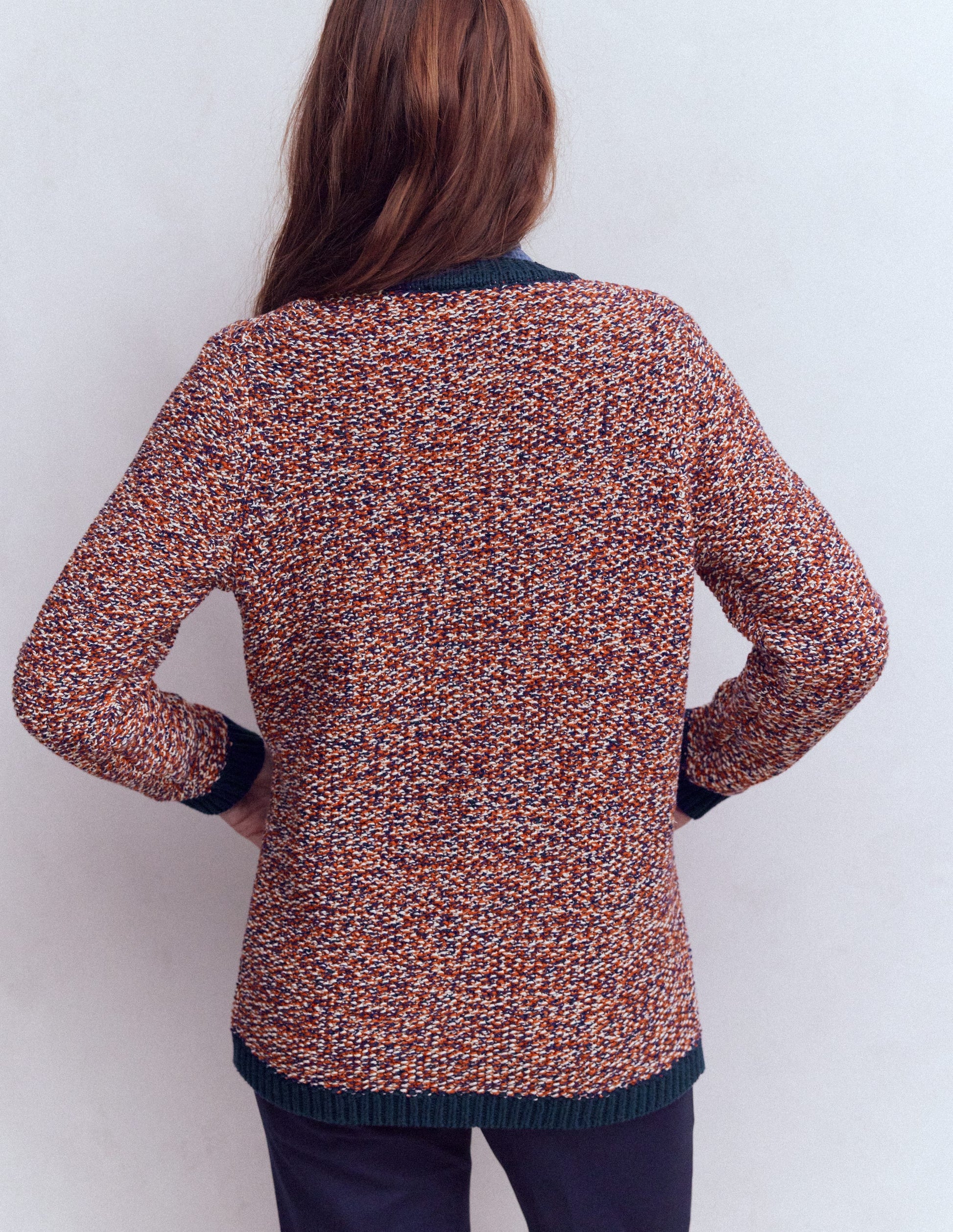 Texturierte, Melierte Strickjacke-Marineblau/Rot Meliert-3