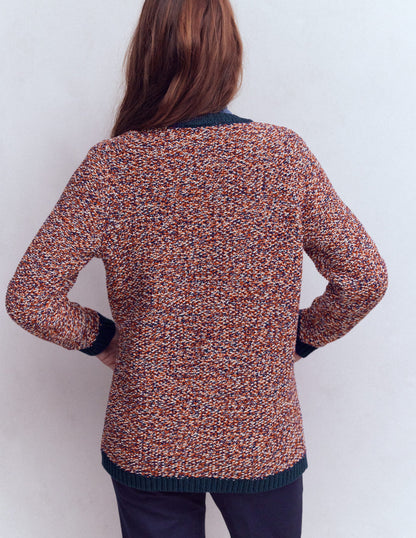 Texturierte, Melierte Strickjacke-Marineblau/Rot Meliert-3