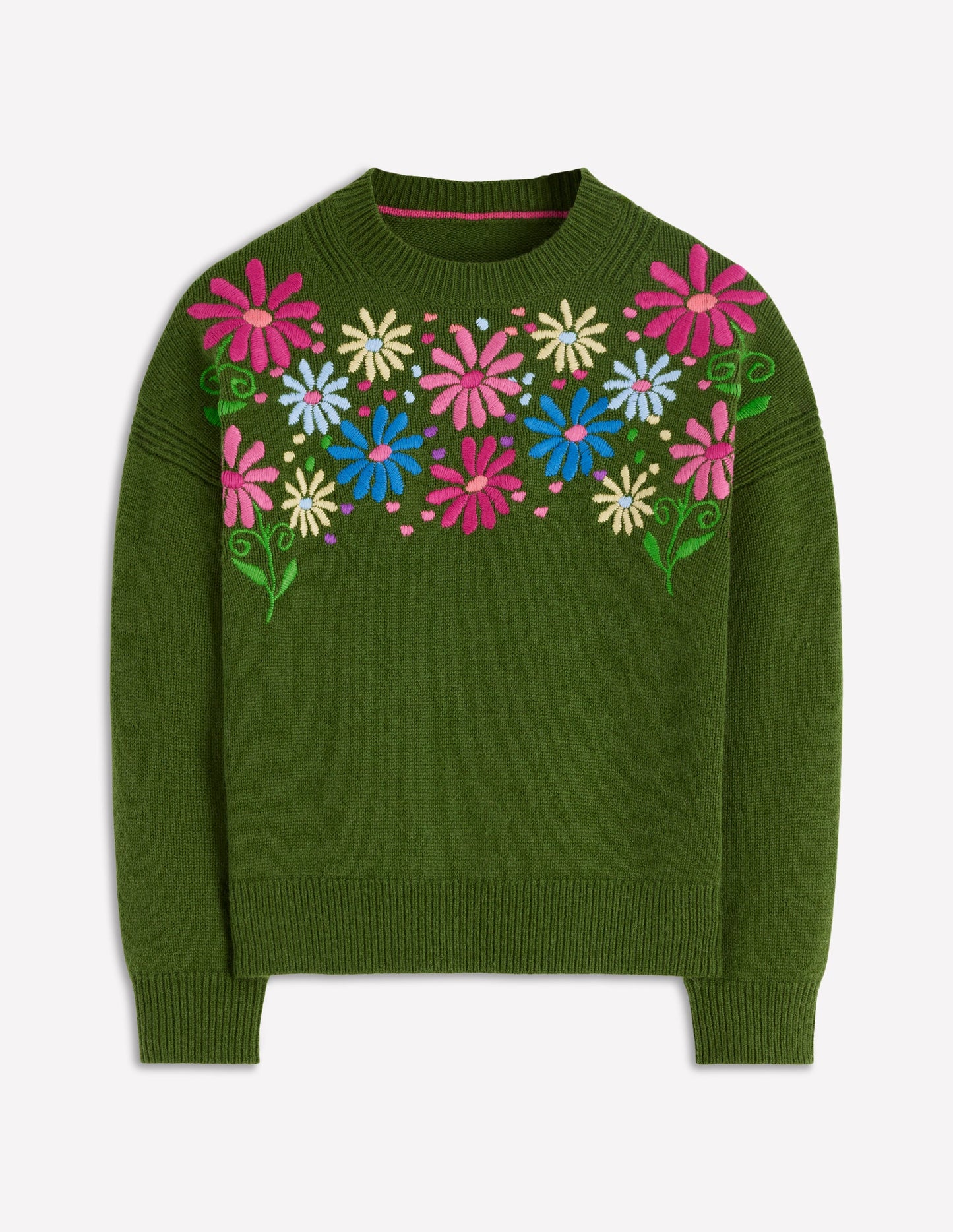 Isa Bestickter Pullover-Kräutergarten, Grün Blumen