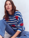 Isa Bestickter Pullover-Delftblau Herzen
