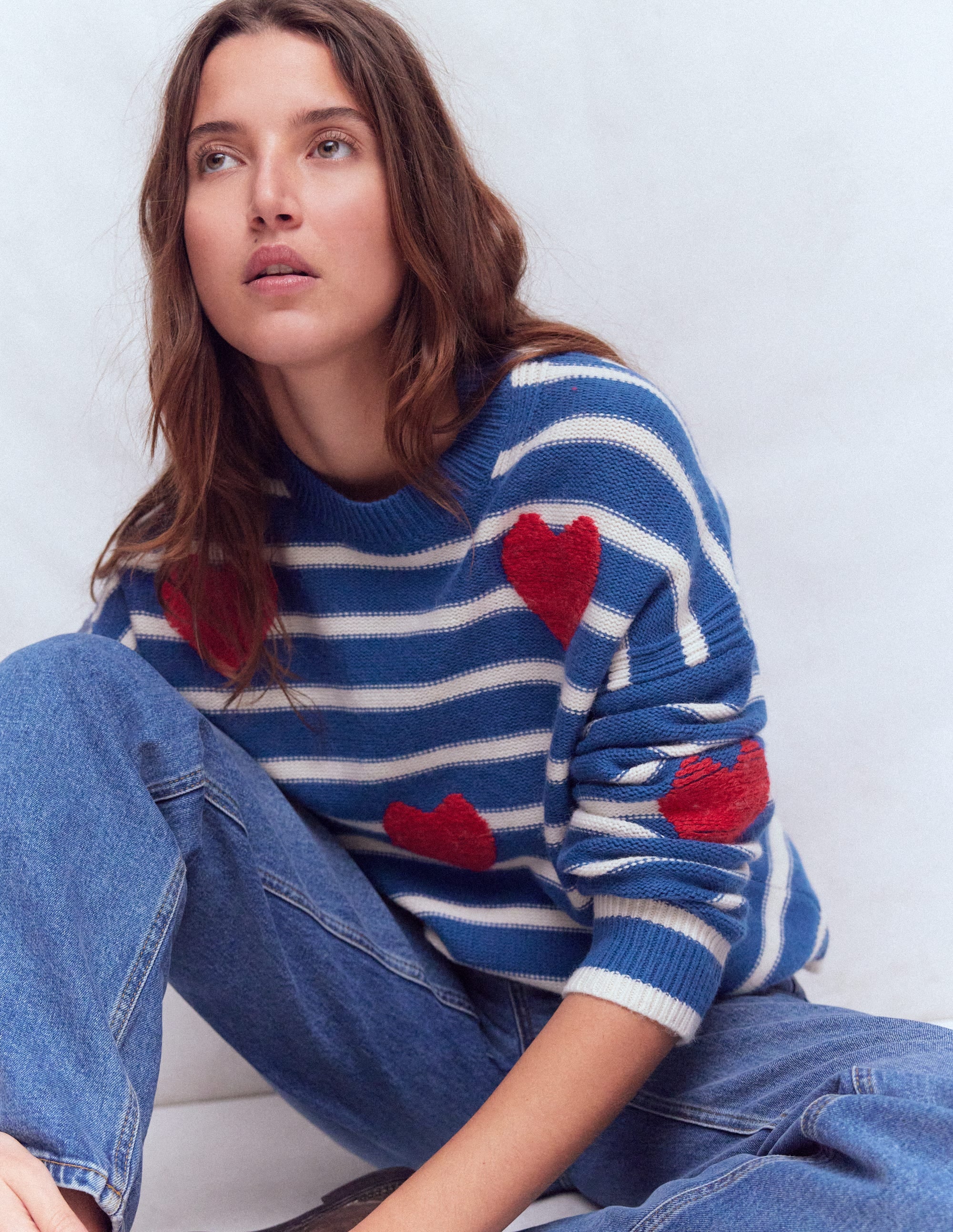 Isa Bestickter Pullover-Delftblau Herzen - Image 1
