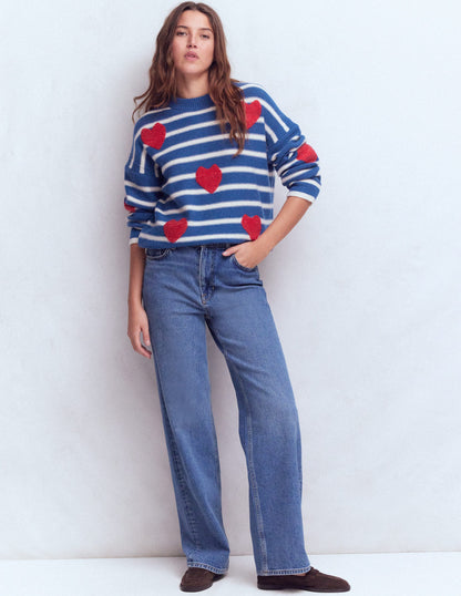 Isa Bestickter Pullover-Delftblau Herzen-4