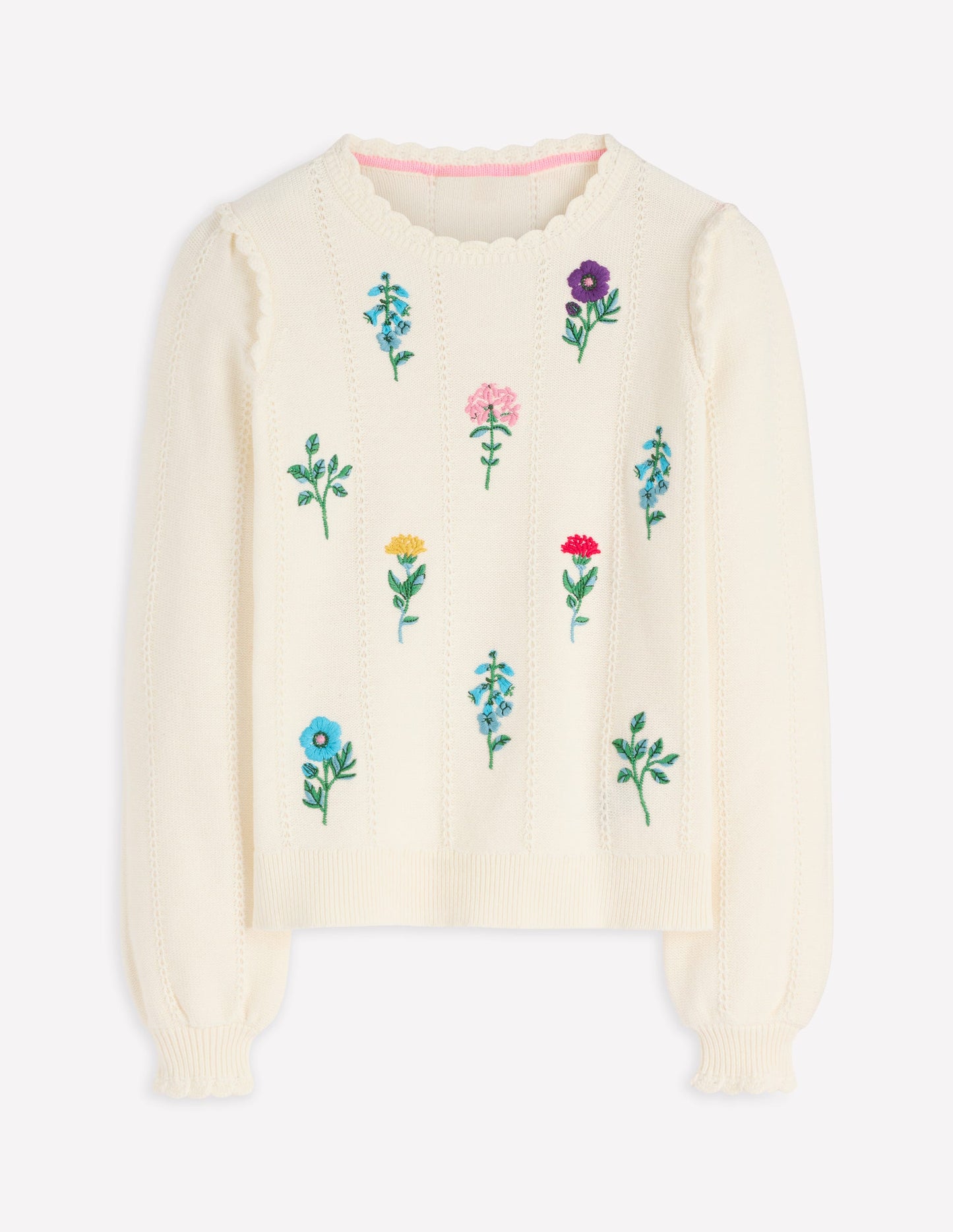 Valeria Pullover mit Häkelbesatz-Warmes Naturweiß, Stickerei